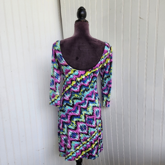 Joyous & Free Dress Colorful Tie Dye Print Bead Boat Neck Boho Strerch Jersey XS - Picture 8 of 14